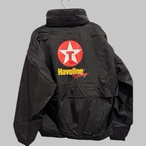 Vintage 90s Mens Swingster Texas Havoline Racing Jacket Hooded Black WBK Size L
